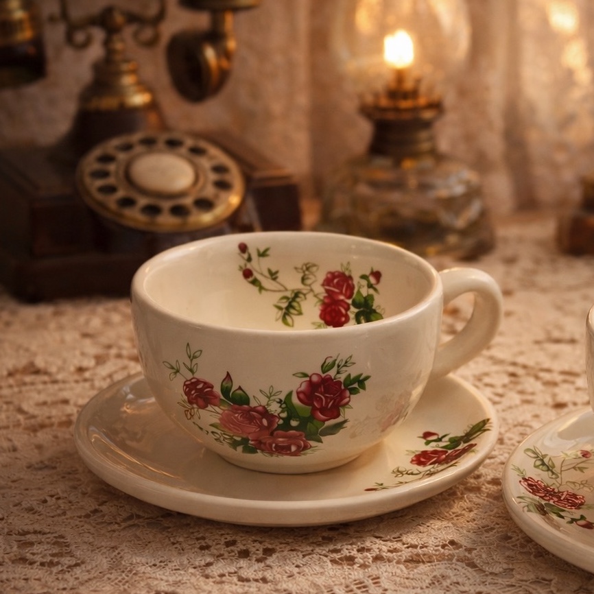 فنجان و‌نعلبکی گل سرخی(پس کرایه)