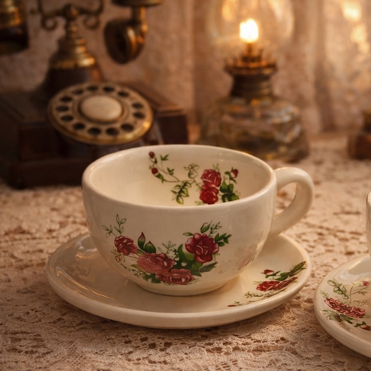 فنجان ونعلبکی گل سرخی(پس کرایه)